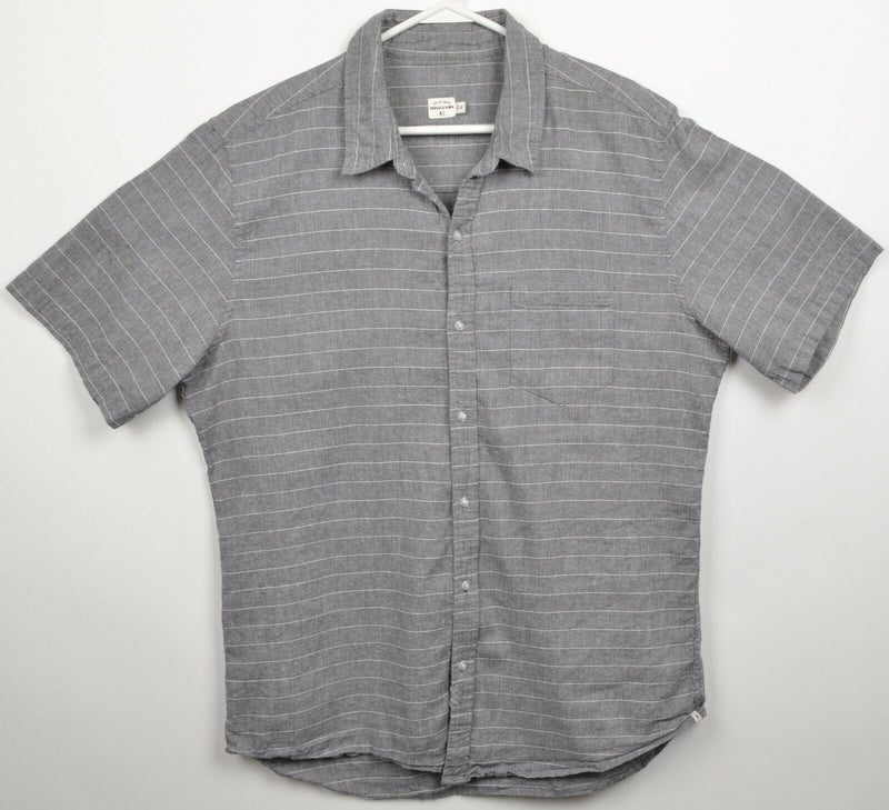 Bridge & Burn Men's XL Gray Striped Short Sleeve Casual Button-Front Shirt