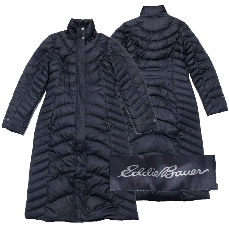 Eddie Bauer Down Parka Women's Small Puffer Coat Long EB650 Black Full Zip