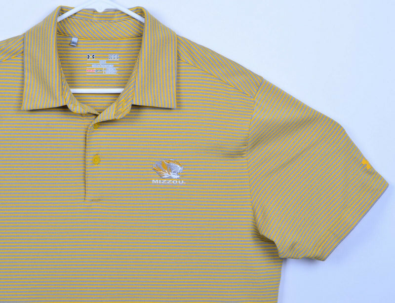 Mizzou Tigers Men's Sz Large Loose Under Armour Striped Gold Gray Polo Shirt