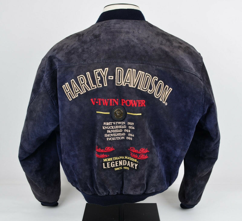 Vintage 90s Harley-Davidson Men's Large V-Twin Power Suede Leather Bomber Jacket
