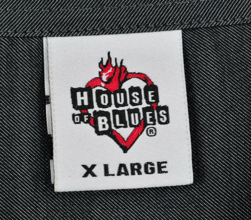 House Of Blues Men's XL Snap Front Embroidered Shiny Gray Rockabilly Shirt