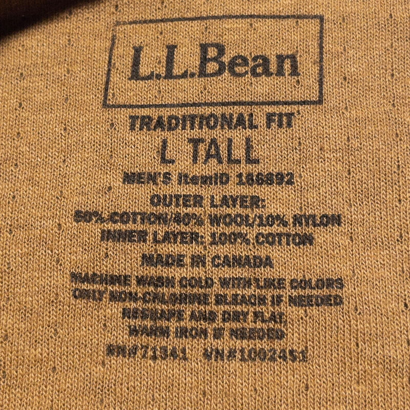 L.L. Bean River Driver's Shirt Men's Large Wool Blend Henley Brown Long Sleeve