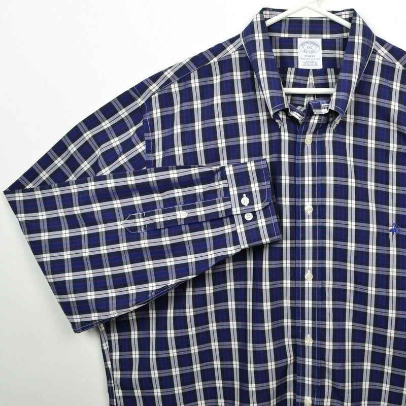 Brooks Brothers Men's 2XL Navy Blue Plaid Non-Iron Regent Logo Button-Down Shirt