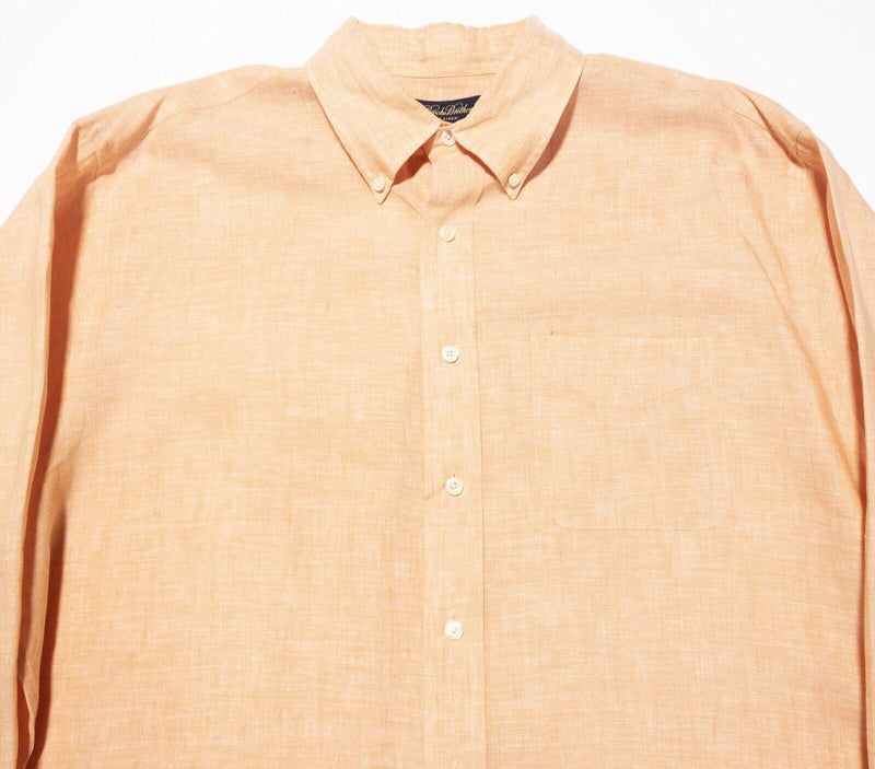 Brooks Brothers Irish Linen Shirt XL Men's Orange Peach Long Sleeve Button-Down