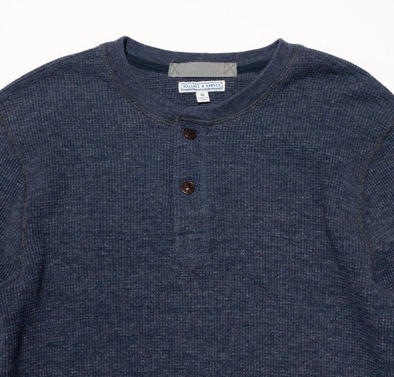 Wallace & Barnes Henley Men's Medium Waffle-Knit Thermal Navy Blue 2-Button