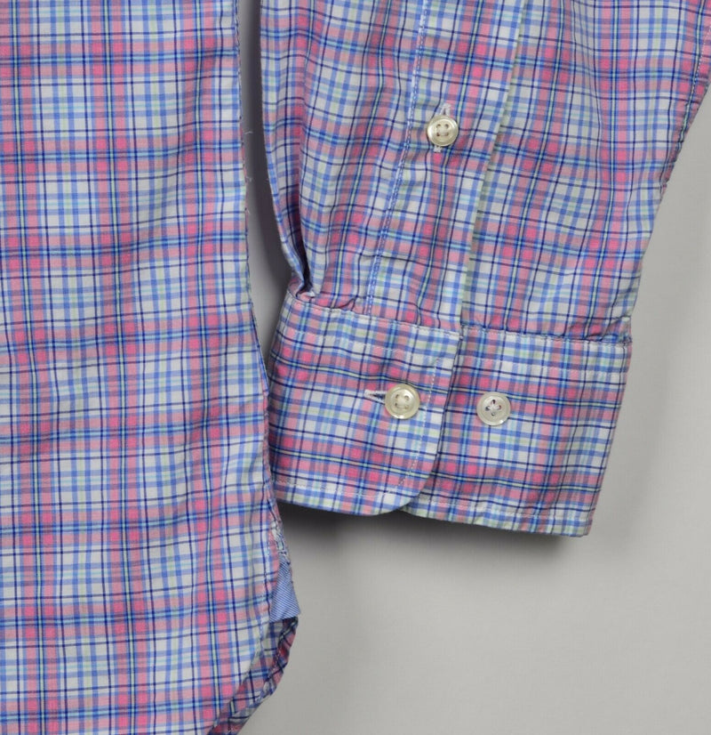 Polo Ralph Lauren Men's Sz XL Stretch Pink Blue Plaid Button-Front Shirt