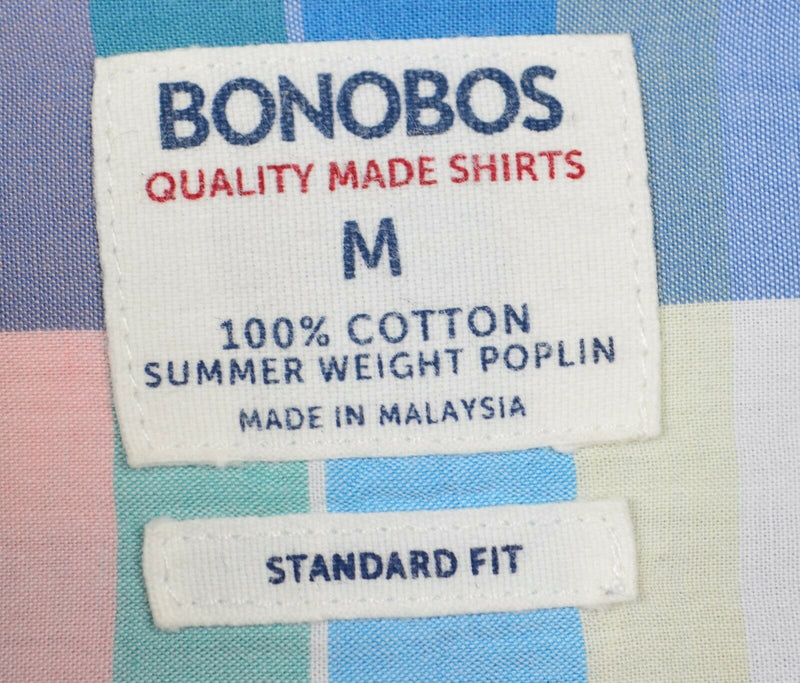 Bonobos Men's Medium Summer Weight Poplin Blue White Multicolor Plaid Shirt