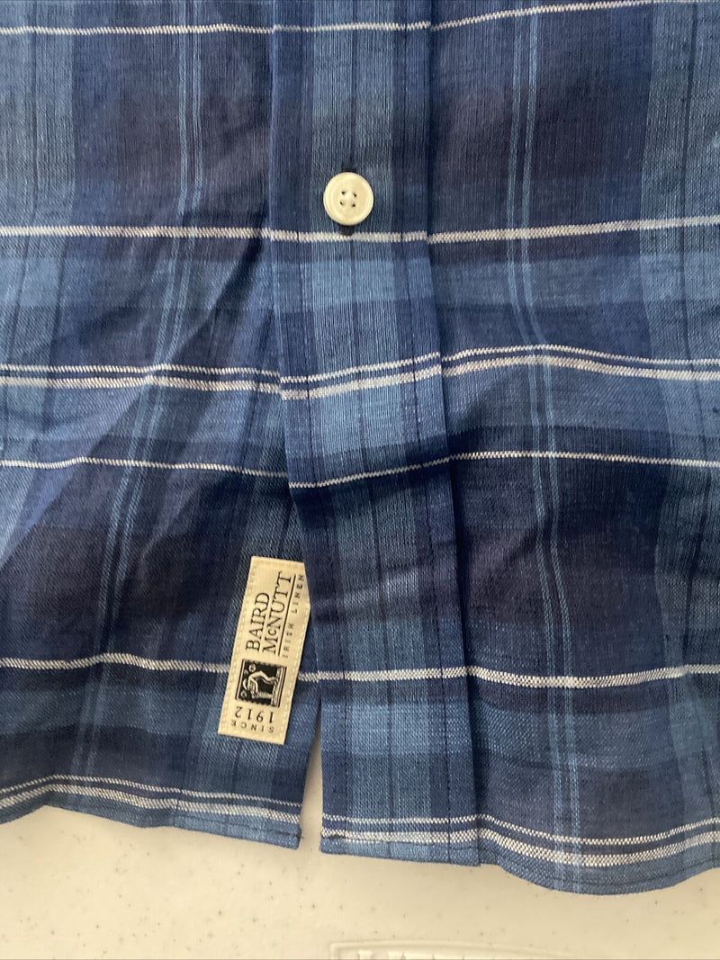 Brooks Brothers Men's 3XLT 100% Irish Linen Blue Plaid Button-Down Shirt