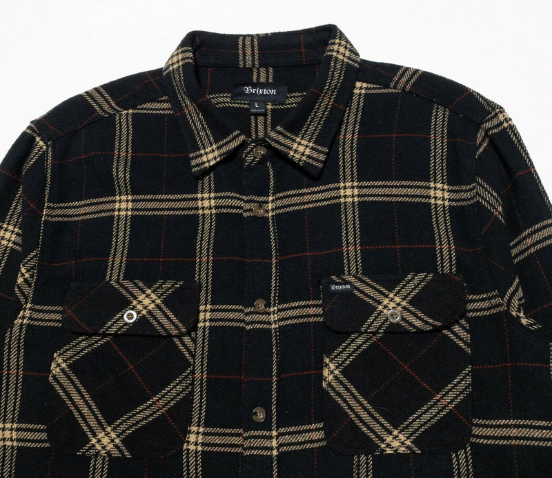 Brixton Flannel Large Men's Shirt Long Sleeve Black Plaid Cotton Blend