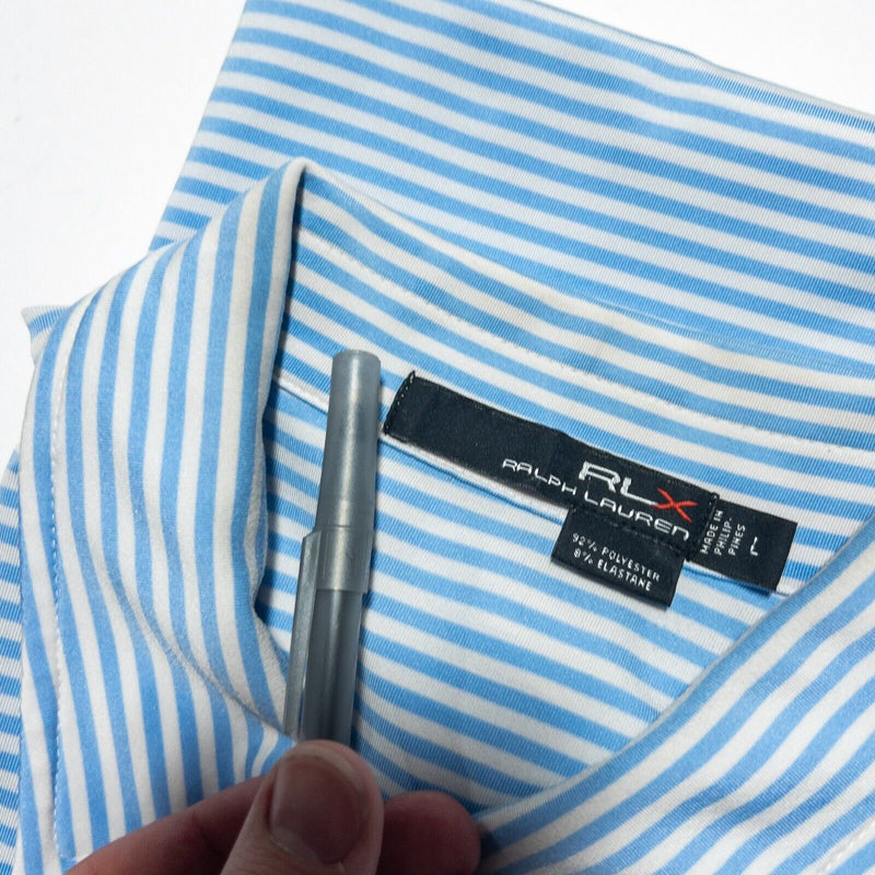 RLX Ralph Lauren Large Golf Shirt Men's Polo Blue White Striped Wicking Stretch