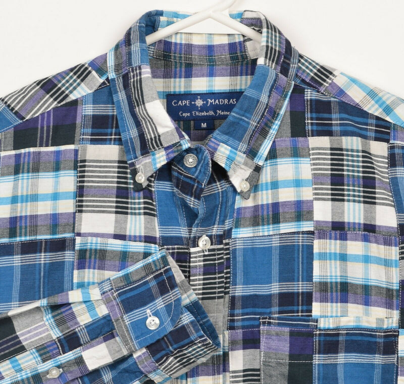 Cape Madras Men's Medium Patchwork Quilted Blue Purple Plaid Button-Down Shirt