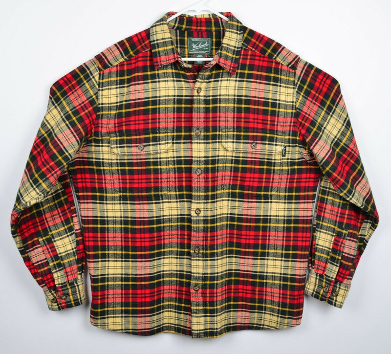 Woolrich Men's Sz Large Red Cream Tartan Plaid Lumberjack Heavy Flannel Shirt