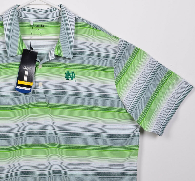 Notre Dame Fighting Irish Men's 2XL Green Striped Adidas Climalite Polo Shirt