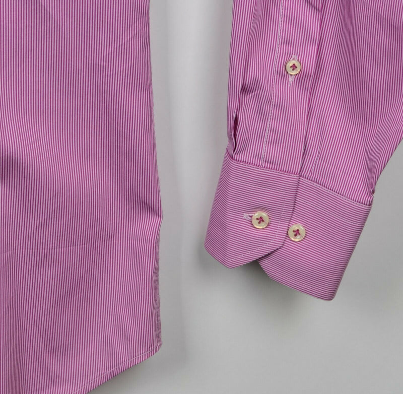 Peter Millar Men's Sz Large Flip Cuff Pink Micro-Striped Button-Front Shirt