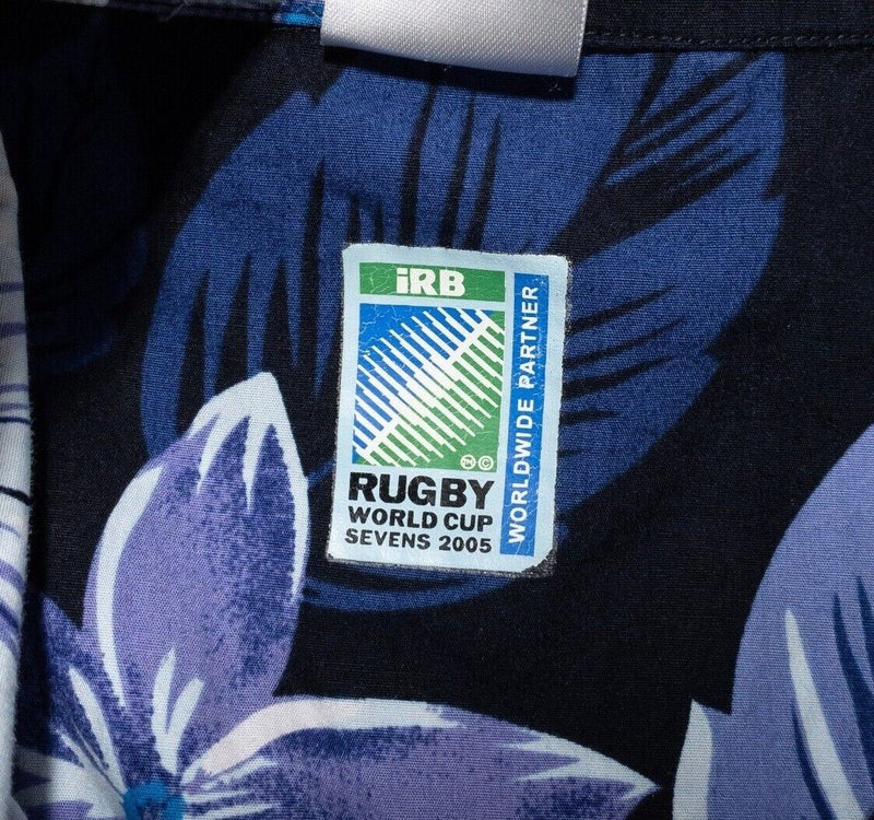 Rugby World Cup Sevens 2005 Men's Large Hawaiian Shirt Running Man Purple Floral