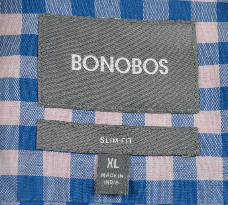 Bonobos Men's XL Slim Fit Pink Blue Gingham Check Casual Button-Down Shirt