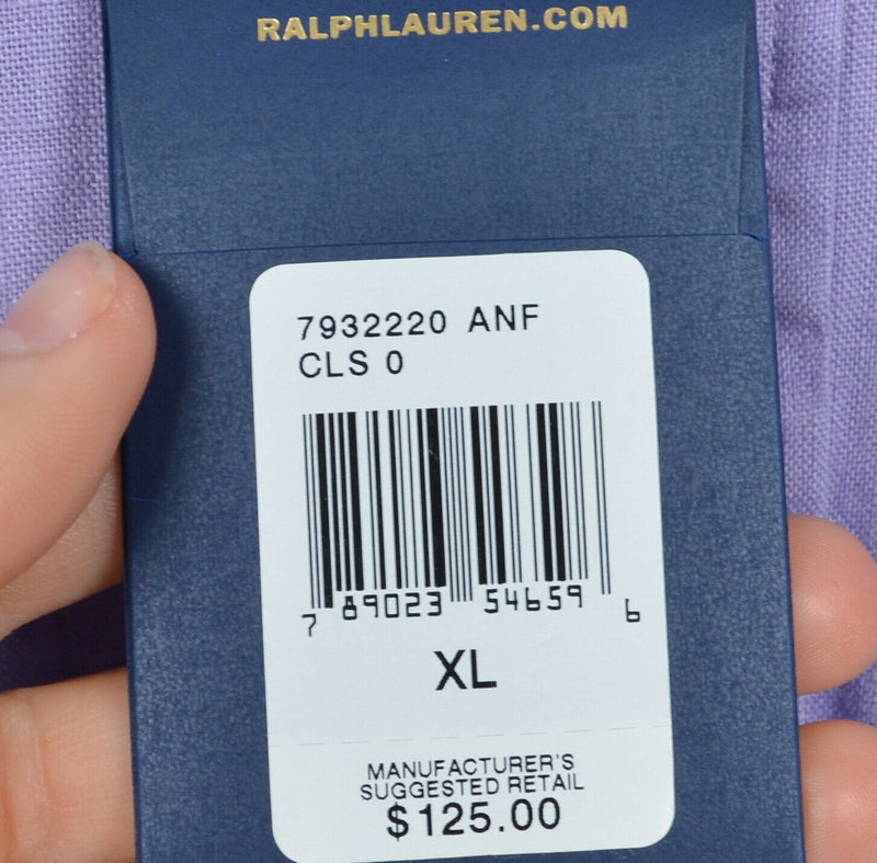 Polo Ralph Lauren Men's XL 100% Linen Solid Purple Pony Button-Down Shirt