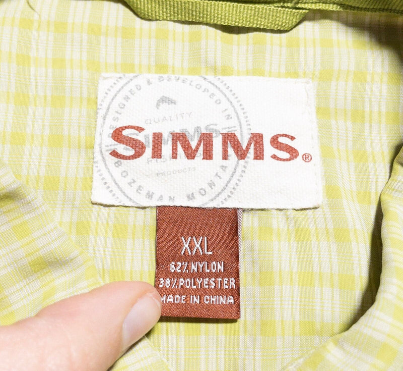 Simms Fishing Shirt Men's 2XL Green/Yellow Check Short Sleeve Button-Up Wicking