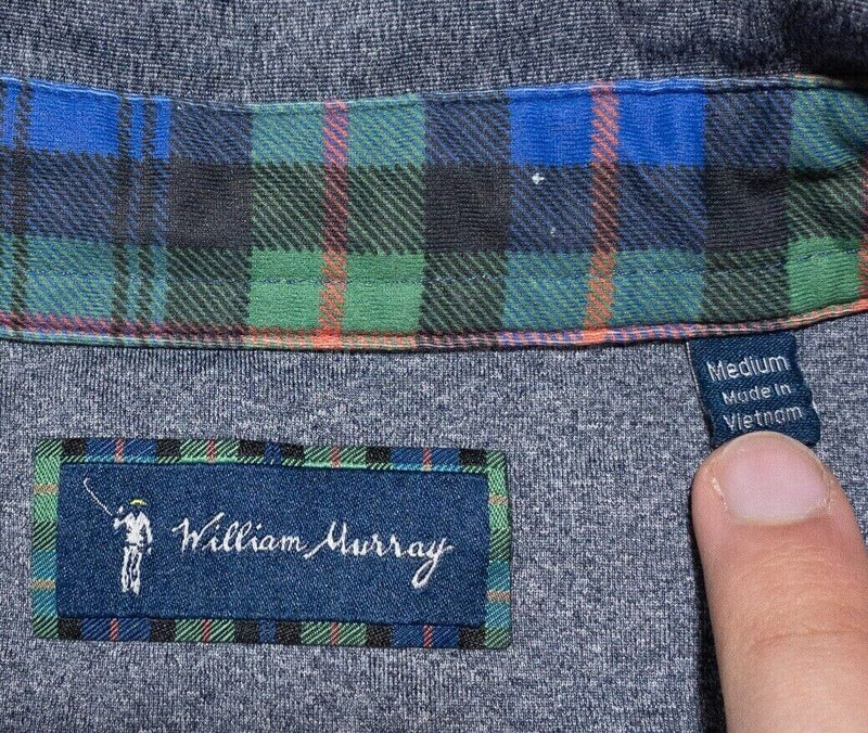 William Murray Golf Medium Men's Polo Shirt Heather Blue Tartan Wicking Stretch