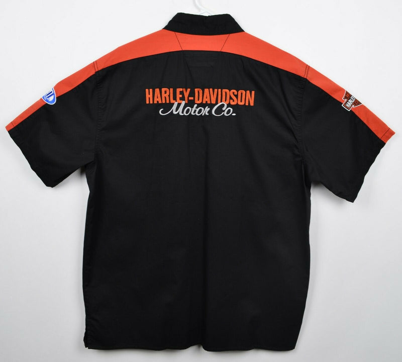 Harley-Davidson Men's Large Staff Orange Black Garage Mechanic Biker S/S Shirt