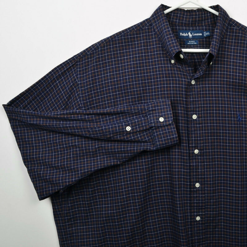 Polo Ralph Lauren Men 2XL Navy Blue Plaid "Blake" Long Sleeve Button-Down Shirt