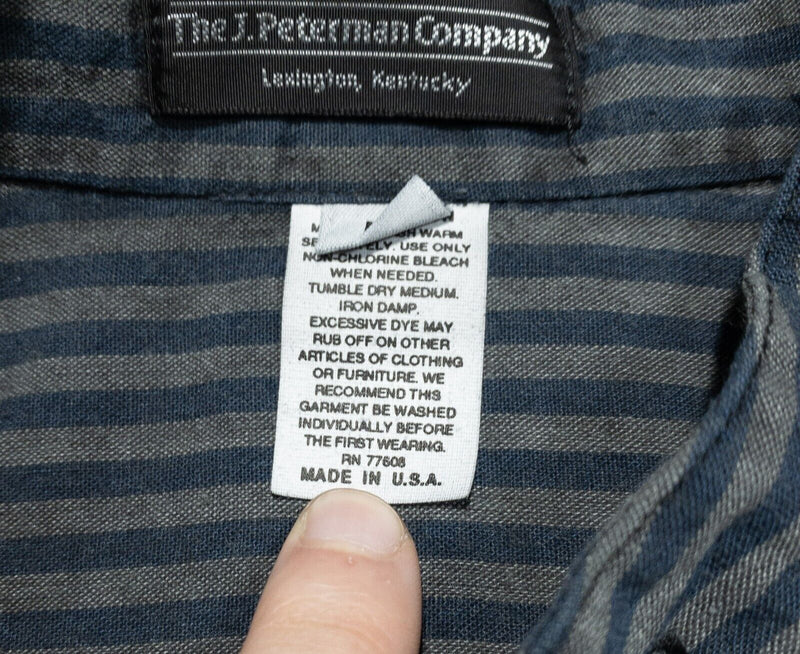J. Peterman Poet's Shirt Men's Medium Band Collar Grandfather Long Sleeve Stripe