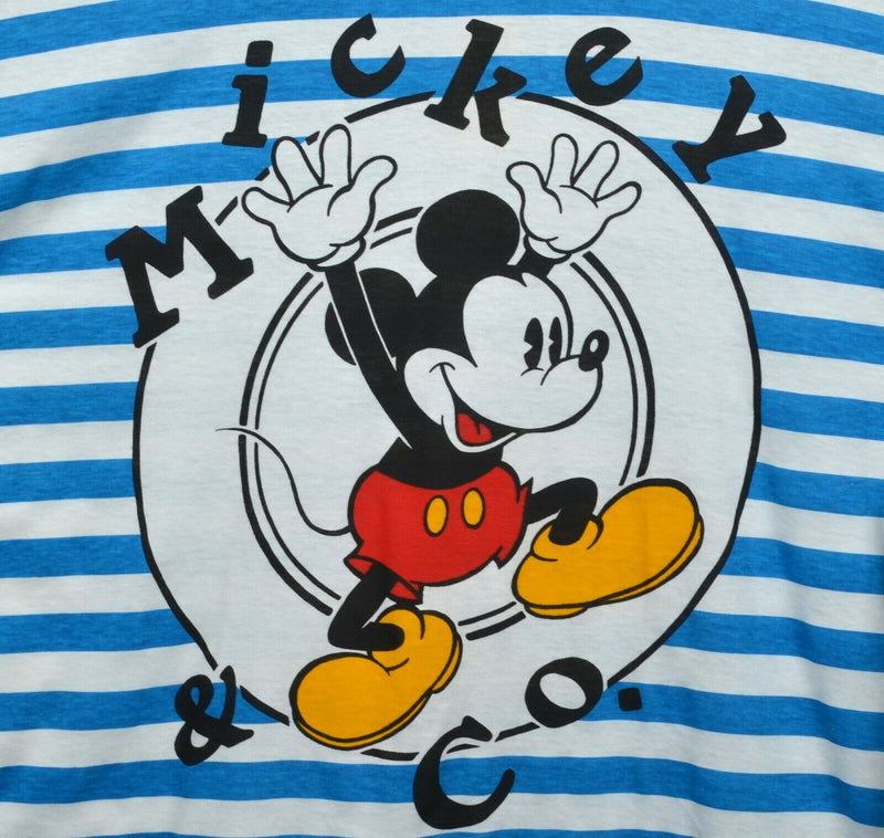 Vintage 90s Disney Men's XL Mickey & Co. Blue White Striped Mickey Mouse Shirt