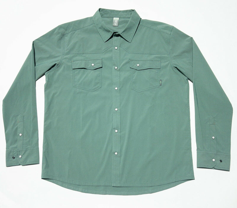 Stio Pearl Snap Shirt Nylon Wicking Solid Green Rockabilly Men's XL