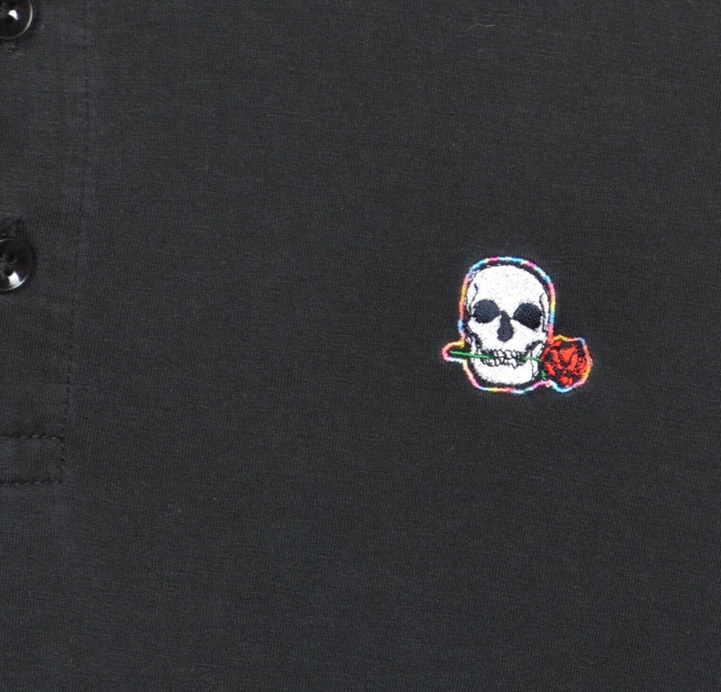 Robert Graham Men's Medium Classic Fit Skull Rose Embroidered Black Polo Shirt