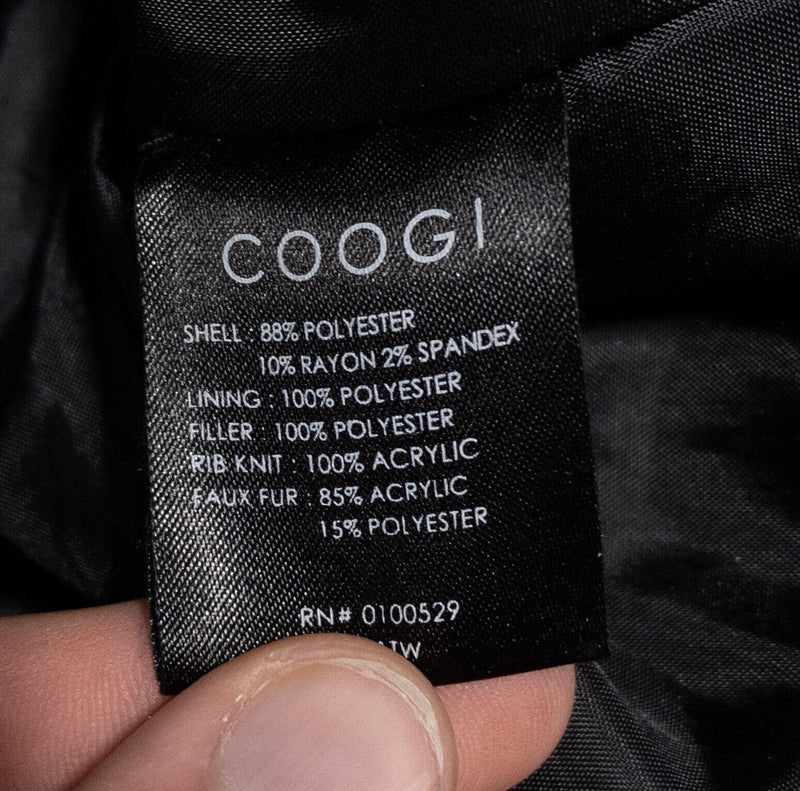 COOGI Jacket Women's XL Faux Fur Toggle Australia Black Rainbow Logo
