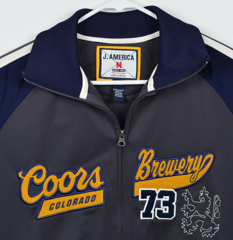 Coors Brewery Men's Medium J. America Gray Blue Full Zip Beer Track Jacket