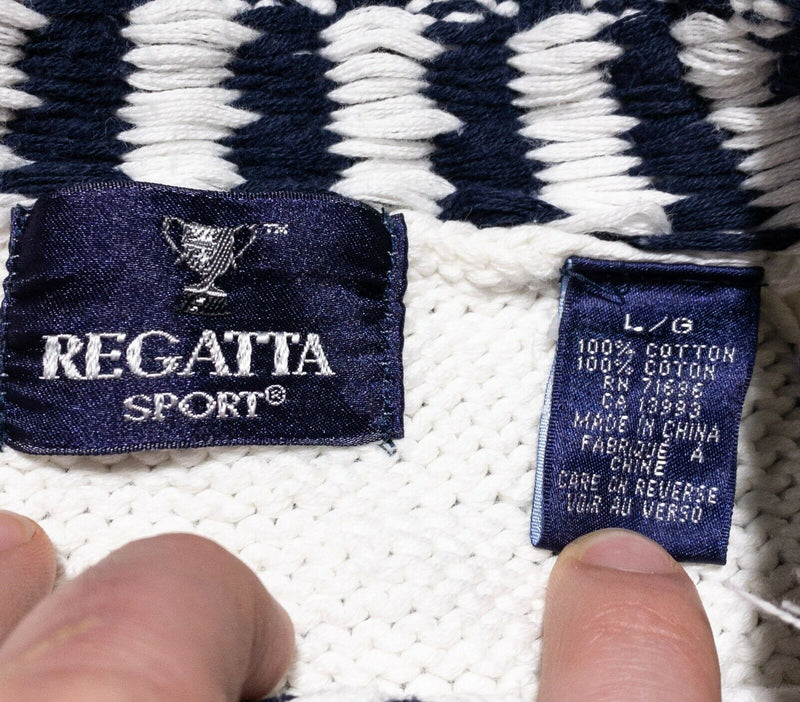 Regatta Sport Cable-Knit Sweater Vintage 90s Eagle Preppy Nautical Adult Large