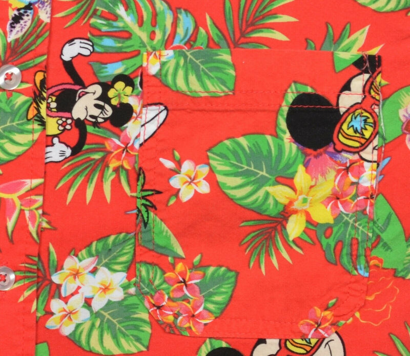 Disney Men's Medium Mickey Mouse Red Floral Cotton Rayon Hawaiian Shirt