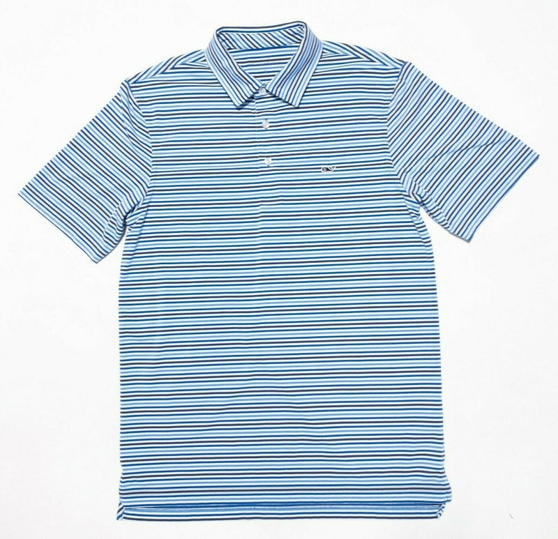 Vineyard Vines Polo Small Men's Golf Wicking Blue Striped Whale Performance