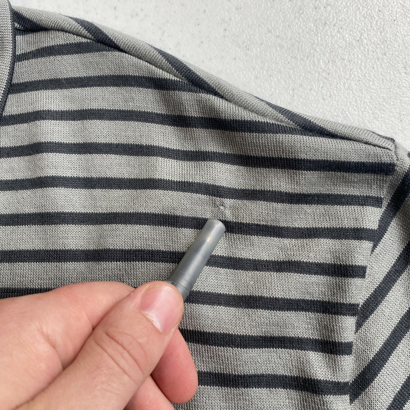 Armani Collezioni Men's 2XL 100% Wool Gray Black Striped Designer Polo Shirt