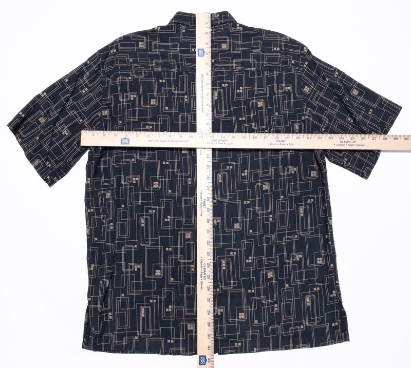 Tori Richard Silk Hawaiian Shirt Men's Large Aloha Black Geometric Short Sleeve