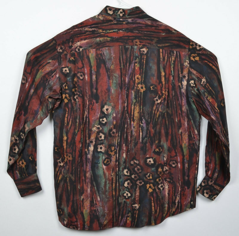 Riscatto Men's Large Abstract 100% Cupro Made in Italy Long Sleeve Camp Shirt