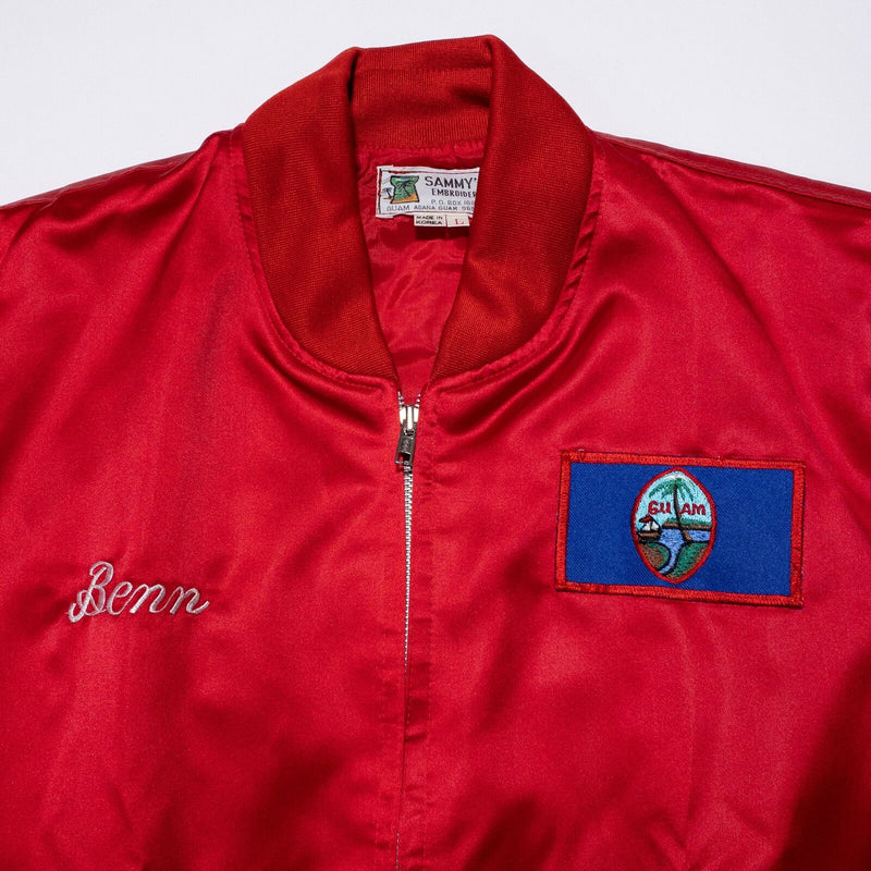 Vintage Guam Souvenir Bomber Jacket Men's Large Red Full Zip Flag Stitch 70s