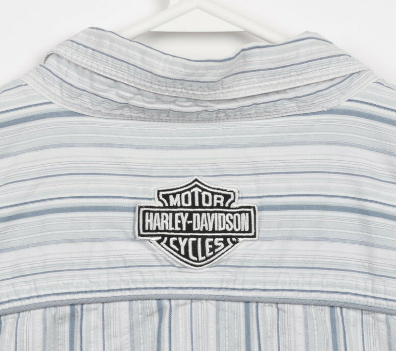 Harley-Davidson Men's 3XL White Blue Striped Biker Garage Mechanic Shirt