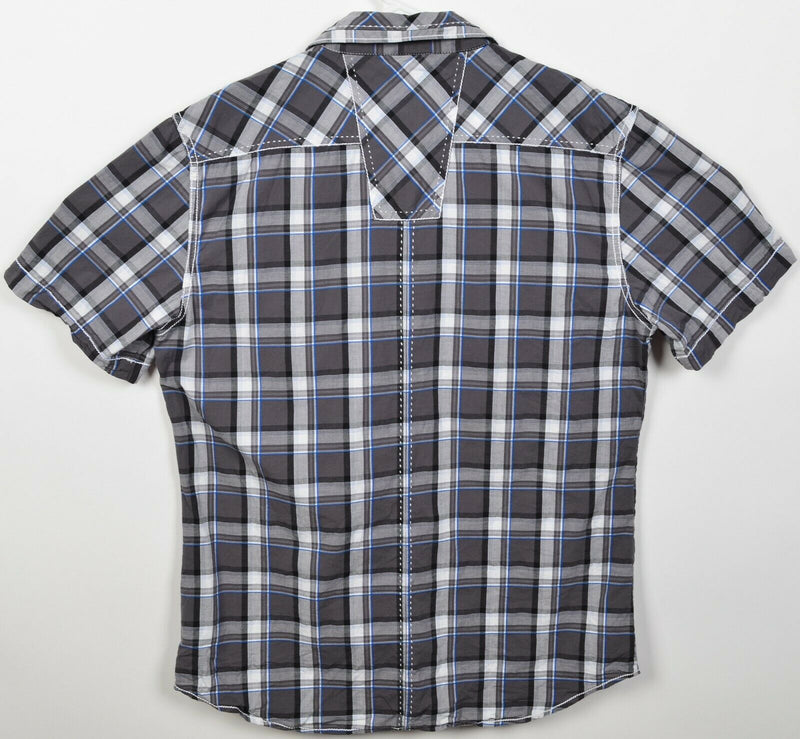 Buckle Black Men's Large Athletic Fit Snap-Front Gray Plaid Cotton Spandex Shirt