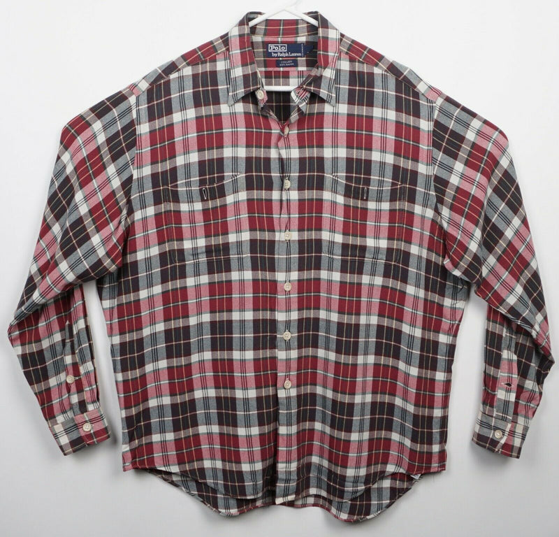 Polo Ralph Lauren Men's Large Collier 100% Rayon Red Plaid Button-Front Shirt