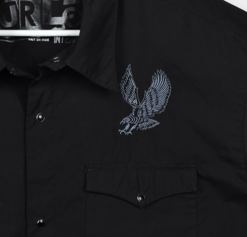 Hurley Men's Sz XL Pearl Snap Embroidered Eagle Black Western Rockabilly Shirt