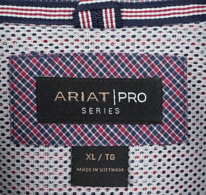 Ariat Pro Series Men's XL Red Blue Plaid Rodeo Western Cowboy Button-Down Shirt