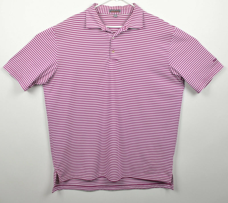 Peter Millar Men's XL Summer Comfort Purple White Striped Golf Polo Shirt FedEx