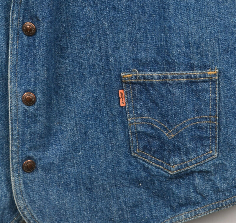 Vintage 1980s Levi's Men's XL? Denim Snap-Front Orange Tab USA Work Vest