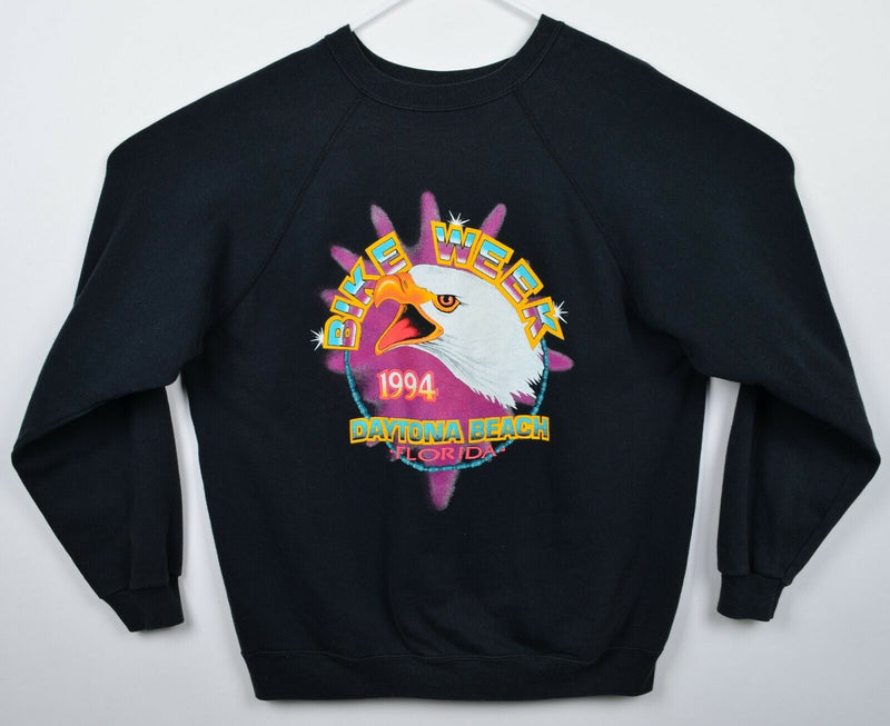 Vintage 1994 Daytona Beach Men's XL Eagle Neon Black Crew Neck Hanes Sweatshirt