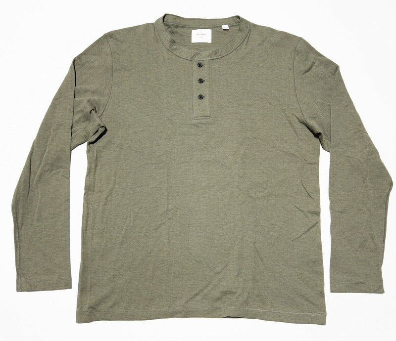 Billy Reid Henley T-Shirt 3-Button Long Sleeve Olive Green Cotton Blend Men's XL