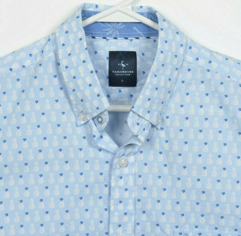 Tailorbyrd Men's Large Pineapple Pattern Blue Short Sleeve Button-Down Shirt