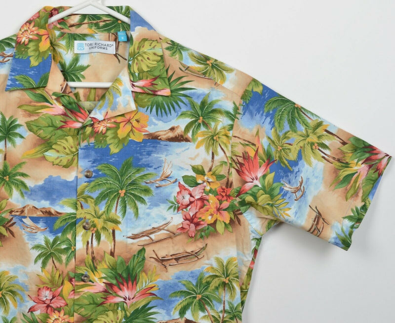 Tori Richard Men's Small Blue Floral Blue Green Beach Hawaiian Aloha Camp Shirt