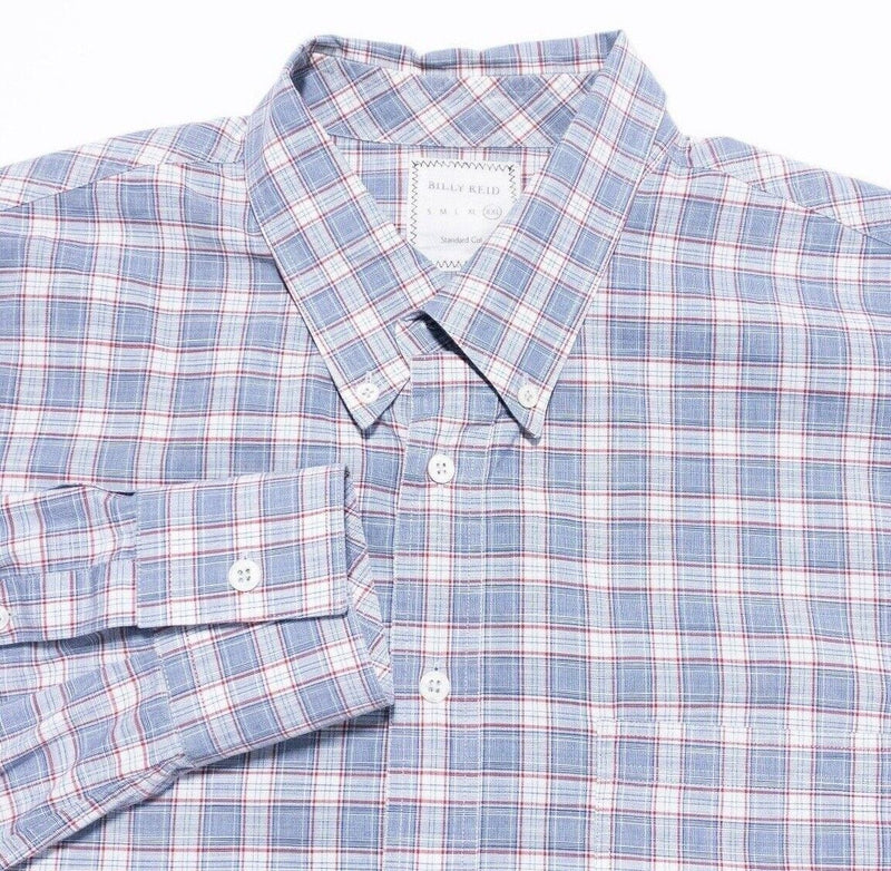 Billy Reid Shirt XXL Standard Cut Men Blue Red Plaid Long Sleeve 2XL Button-Down